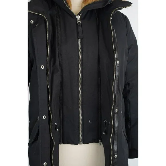 Mackage Marla Leather-Trim Down Coat in Black SZ Small Petite